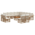Outdoor-Sofagarnitur 14 pcs Natürlich und Cremweiß Polyester