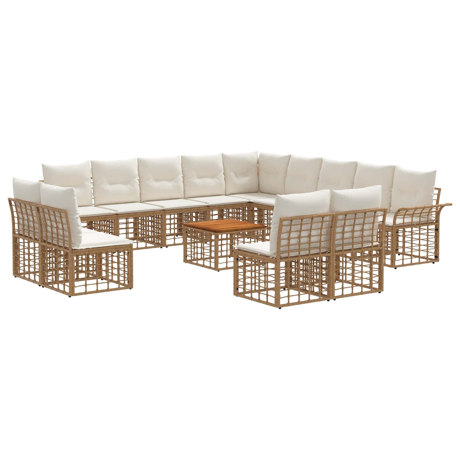 Outdoor-Sofagarnitur 14 pcs Natürlich und Cremweiß Polyester