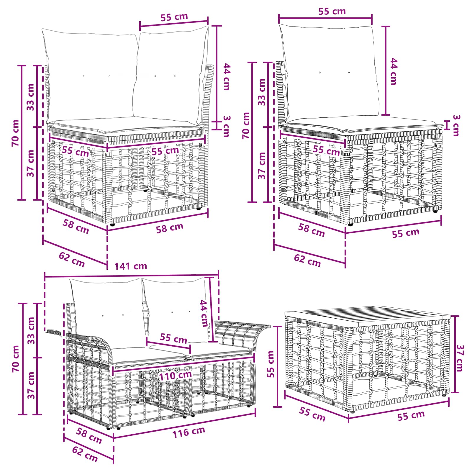 Outdoor-Sofagarnitur 12 pcs Schwarz und Dunkelgrau Polyester