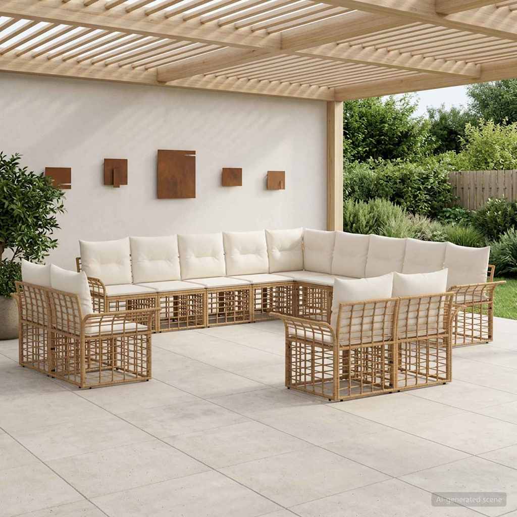 Outdoor-Sofagarnitur 13 pcs Natürlich und Cremweiß Polyester