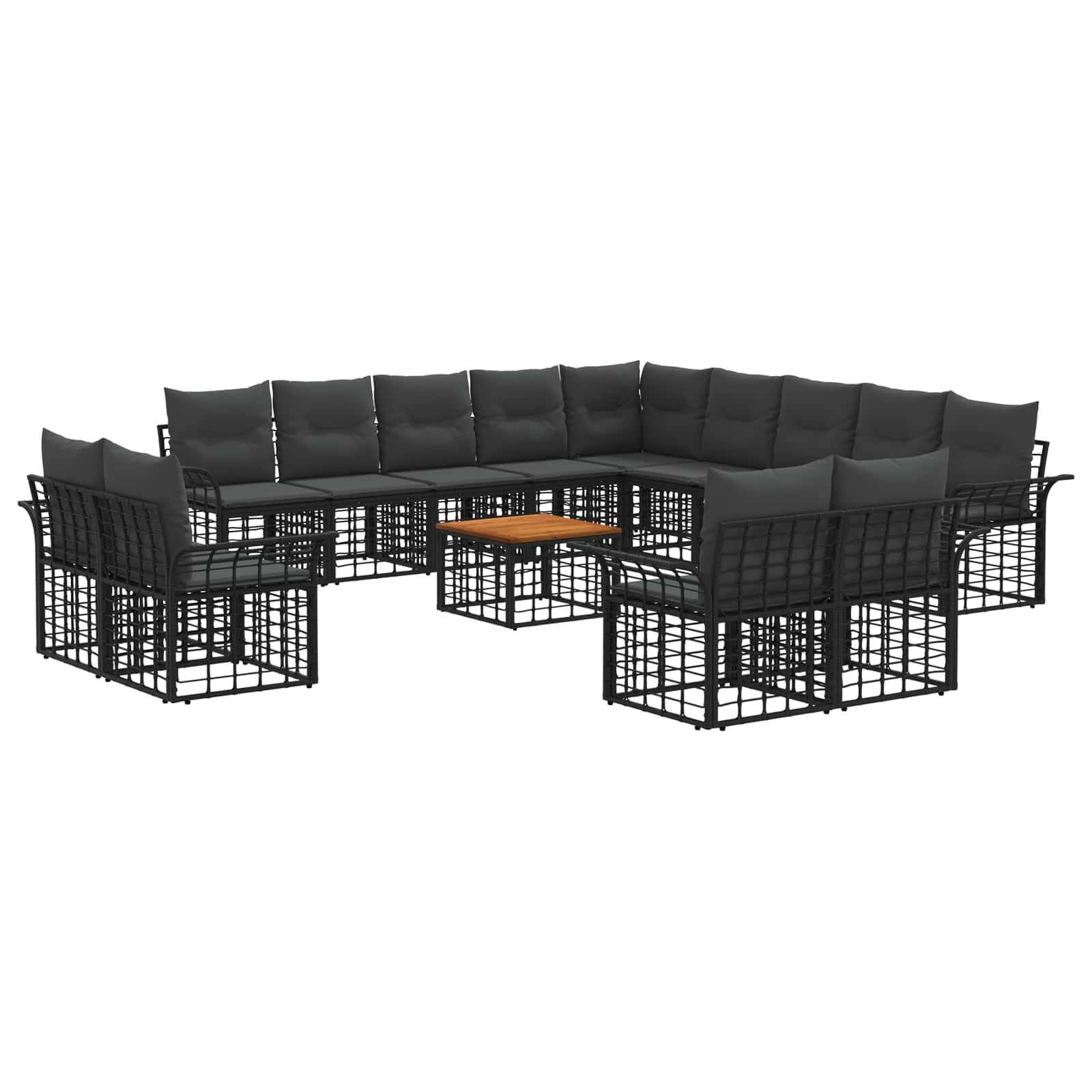 Outdoor-Sofagarnitur 14 pcs Schwarz und Dunkelgrau Polyester