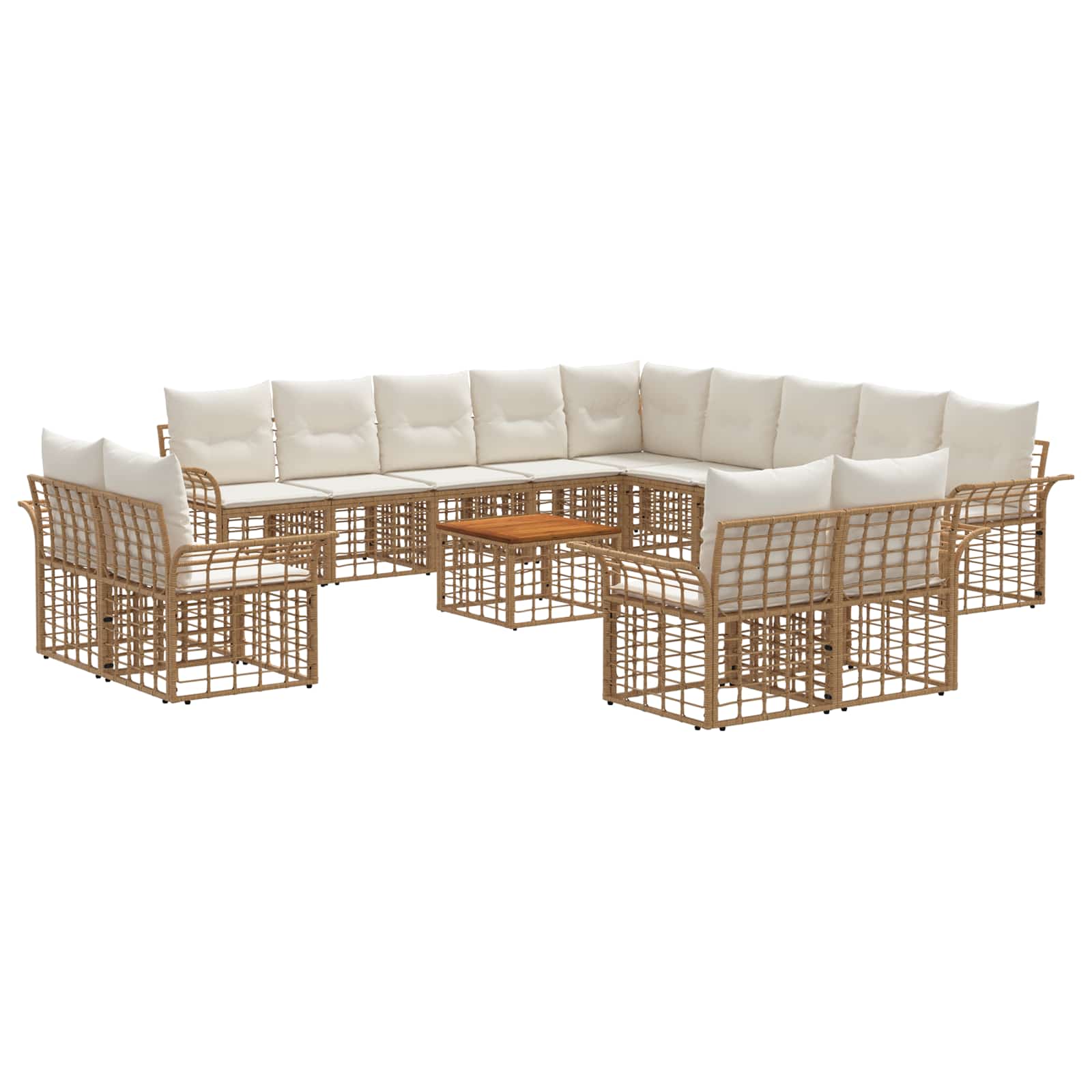 Outdoor-Sofagarnitur 14 pcs Natürlich und Cremweiß Polyester