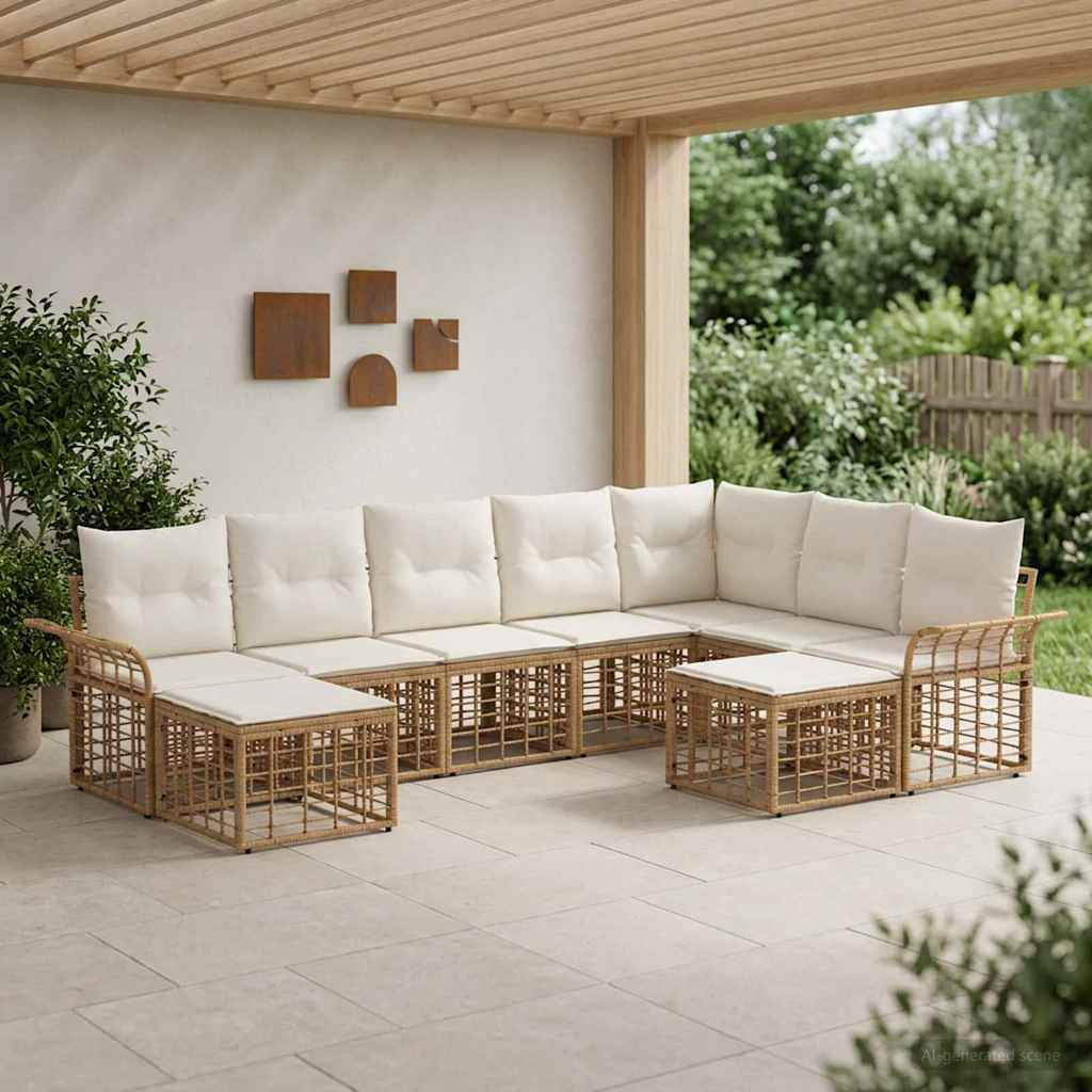 Outdoor-Sofagarnitur 9 pcs Natürlich und Cremweiß Polyester