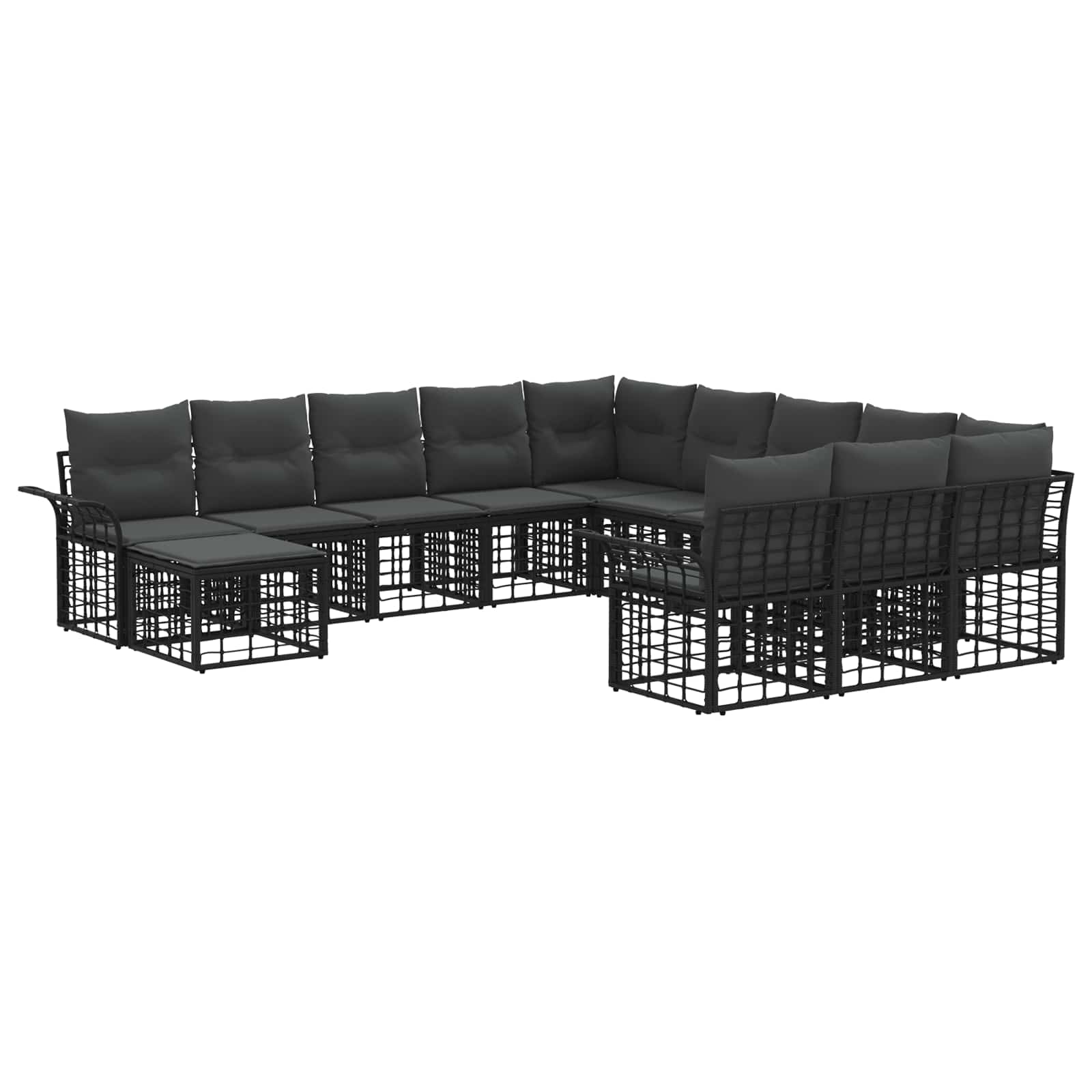 Gartensofa-set 12 pcs Schwarz und Dunkelgrau Poly-Rattan