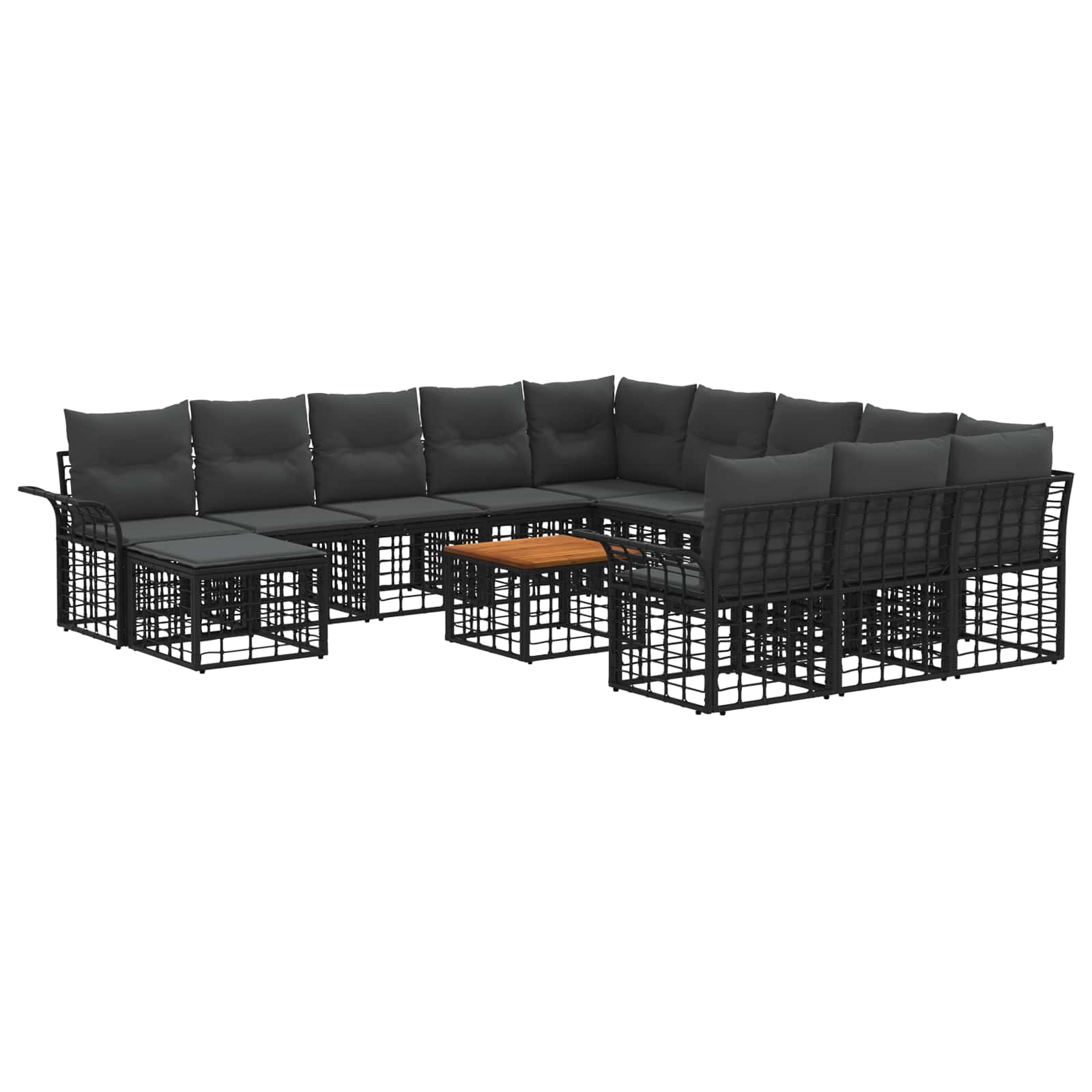 Gartensofa-set 13-tlg. Schwarz und Dunkelgrau Poly Rattan