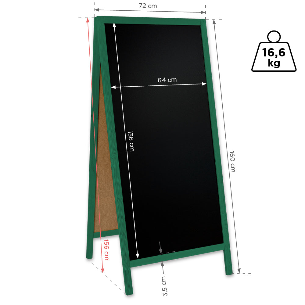 Kreidetafel/holz Kundenstopper Classic XL (72x160 cm) - grün-5