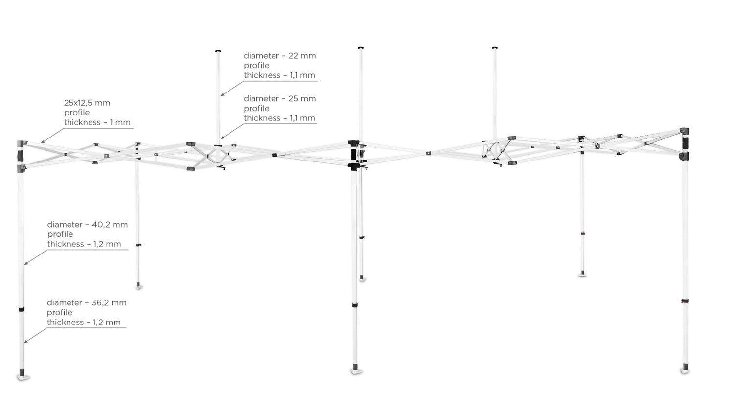 Zeltrahmen aus Stahl "BLANC" 3x6 (in einer Transporttasche auf Rädern)-10