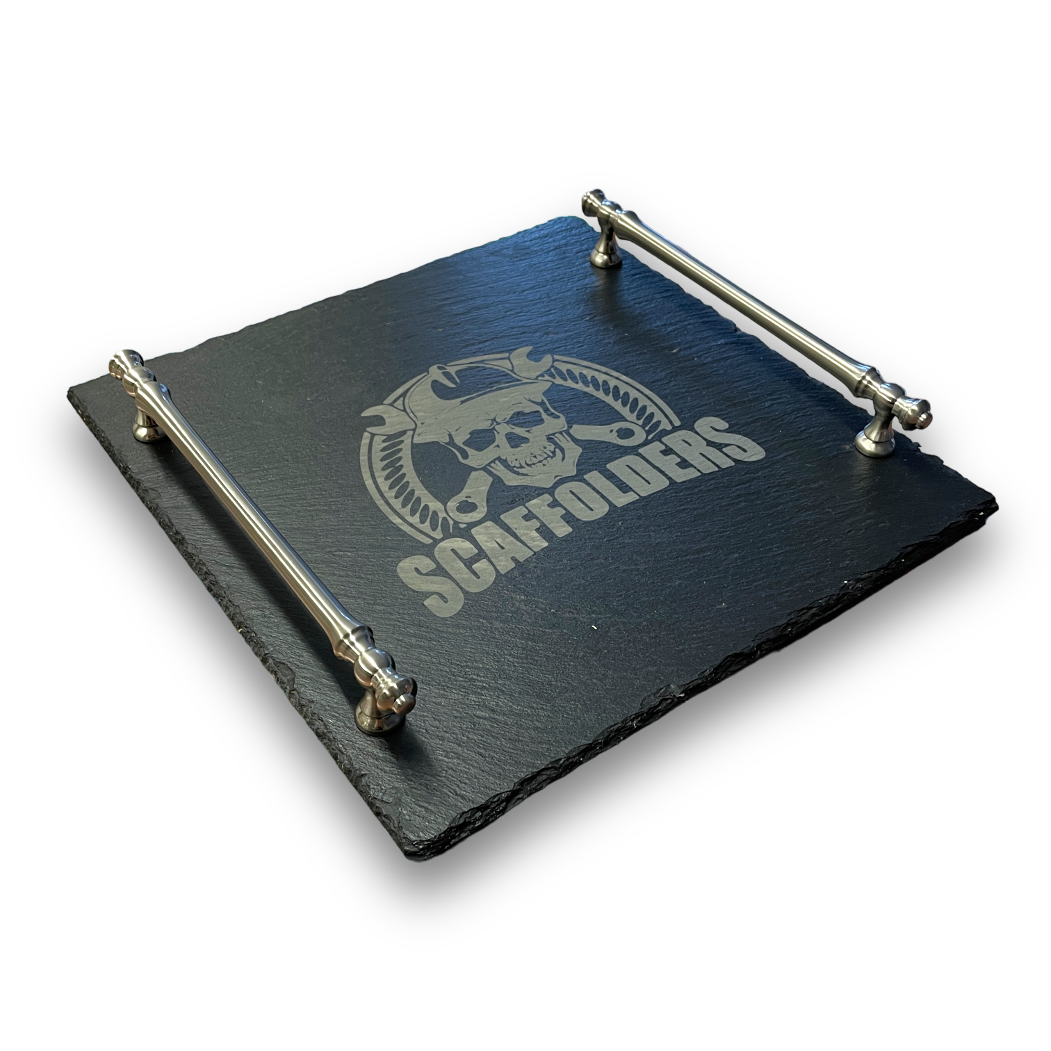 High-quality natural slate tray with brushed handle