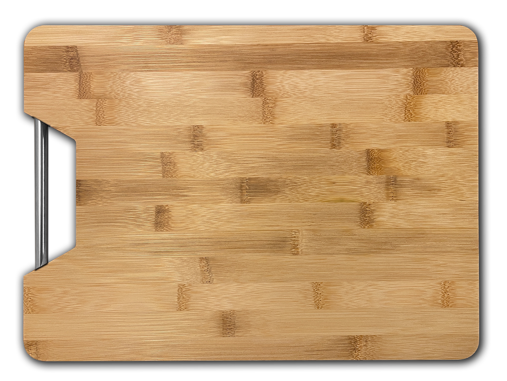 Bamboo cutting board with metal handle (32.5 x 25 x 1.8 cm)