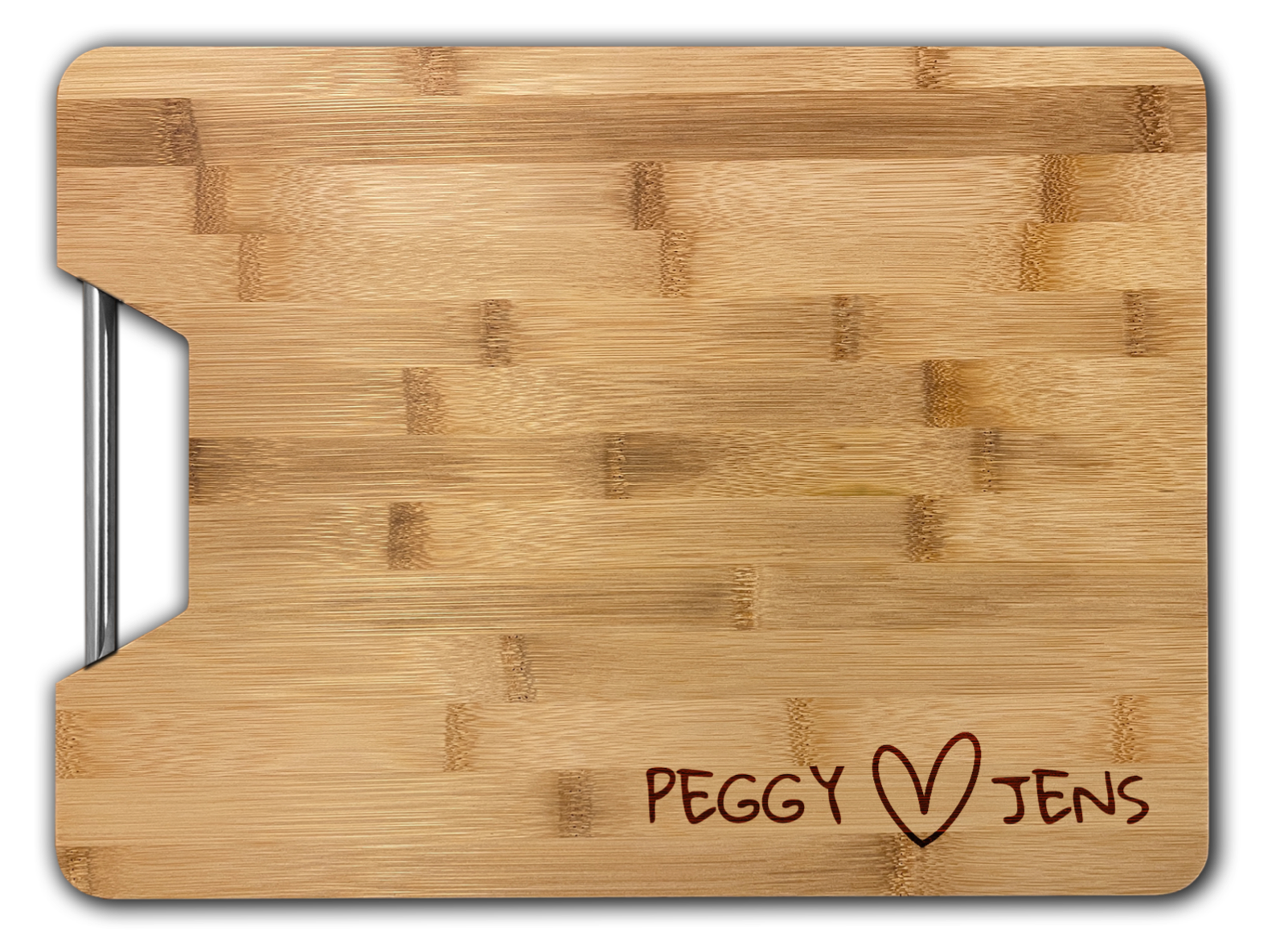 Bamboo cutting board with metal handle (32.5 x 25 x 1.8 cm)